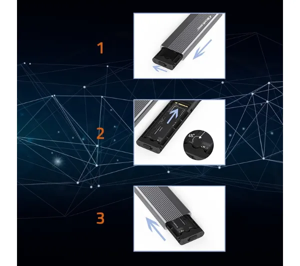 Qoltec 52267 SSD M.2 SATA NGFF USB-C Super speed Szary