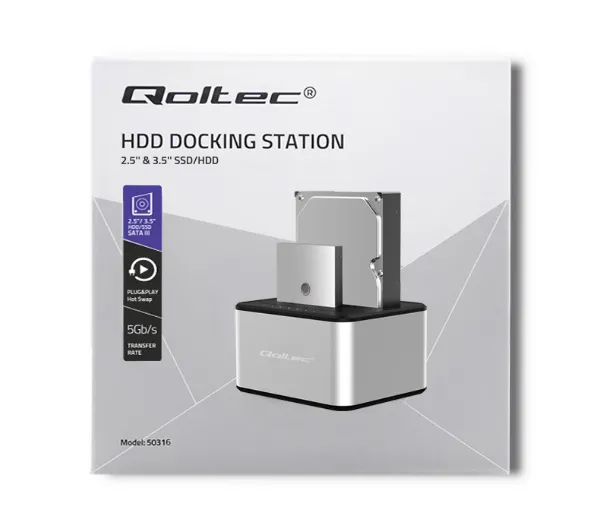 Qoltec 50316 do Dysków 2x HDD/SSD 2.5"/3.5" SATA USB 3.0 Srebrny