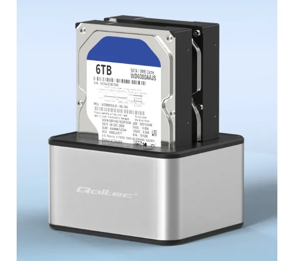 Qoltec 50316 do Dysków 2x HDD/SSD 2.5"/3.5" SATA USB 3.0 Srebrny