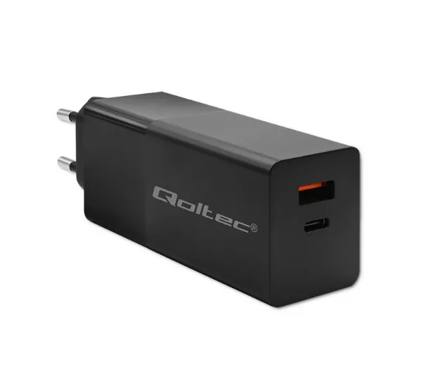 Qoltec 52382 Power Pro GaN USB-A USB-C 100W Czarny