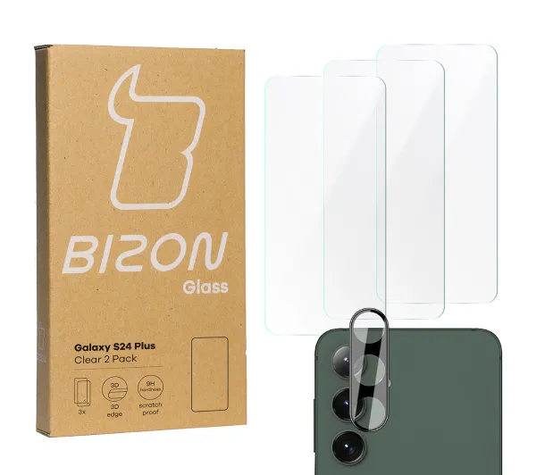 Bizon 3x Szkło hartowane + szybka na aparat Clear 2 Pack do Samsung Galaxy S24 Plus
