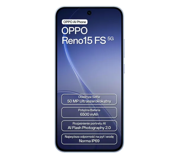 OPPO Reno15FS 5G 8/512GB 6,57" 120Hz 50Mpix Niebieski - Kup na Raty - RRSO 0%