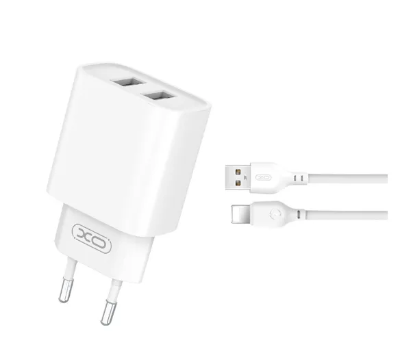 Ładowarka Xo Ładowarka Sieciowa Ce02C 2X Usb 2,1A Biała + Kabel Lightning