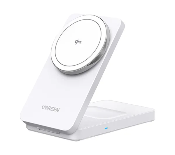 Magnetyczna ładowarka bezprzewodowa 2w1 UGREEN W706 MagSafe 15W (biała)