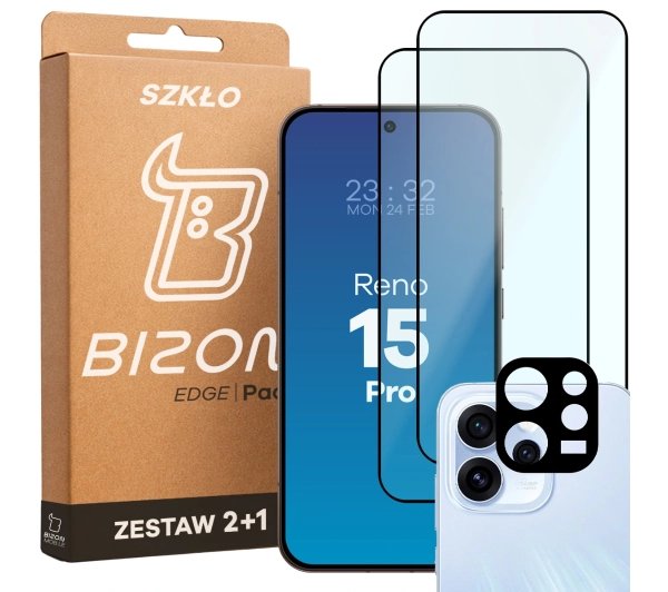 Bizon Szkło + szybka na aparat Glass Edge Pack do Oppo Reno 15 Pro 2 sztuki
