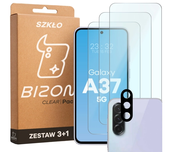 Bizon Szkło + szybka na aparat Glass Clear Pack do Galaxy A37 5G 3 sztuki
