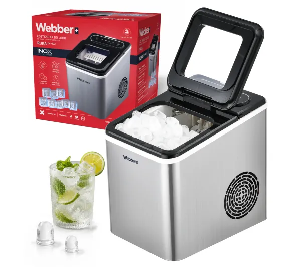 Kostkarka Do Lodu Webber Ruka IM-002 Inox 13KG 165W 2 Rozmiary Kostek 1,5 L