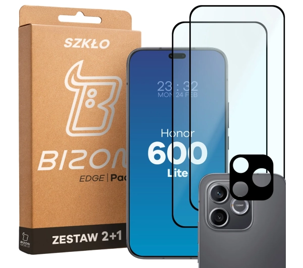 Bizon 2x Szkło + szybka na aparat Glass Edge Pack do Honor 600 Lite 5G