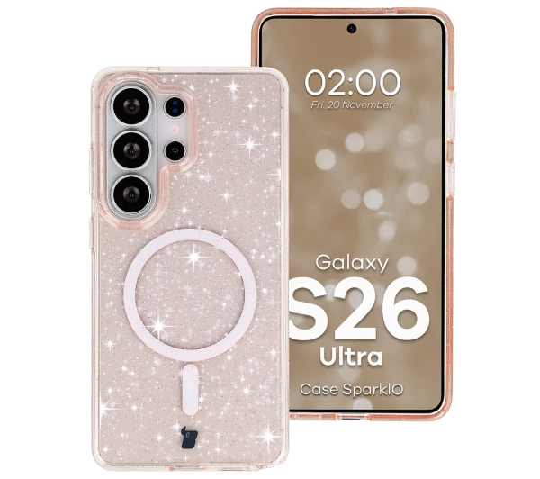 Bizon Case SparklO do Galaxy S26 Ultra Przezroczysto-Jasnopomarańczowe Z Brokatem