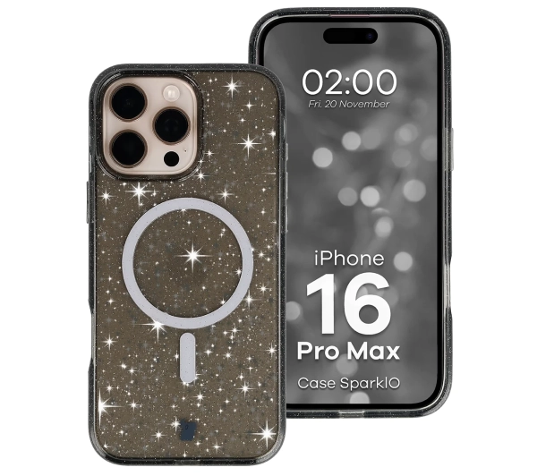 Bizon Case SparklO do iPhone 16 Pro Max Przezroczysto-Czarne z Brokatem