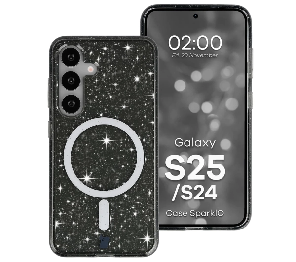Bizon Case SparklO do Galaxy S25 / S24 Przezroczysto-Czarne z Brokatem