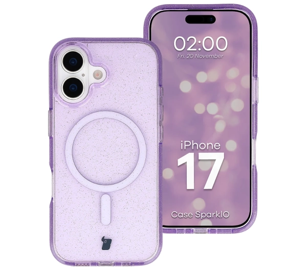 Bizon Case SparklO do iPhone 17 Przezroczysto-Fioletowe Z Brokatem