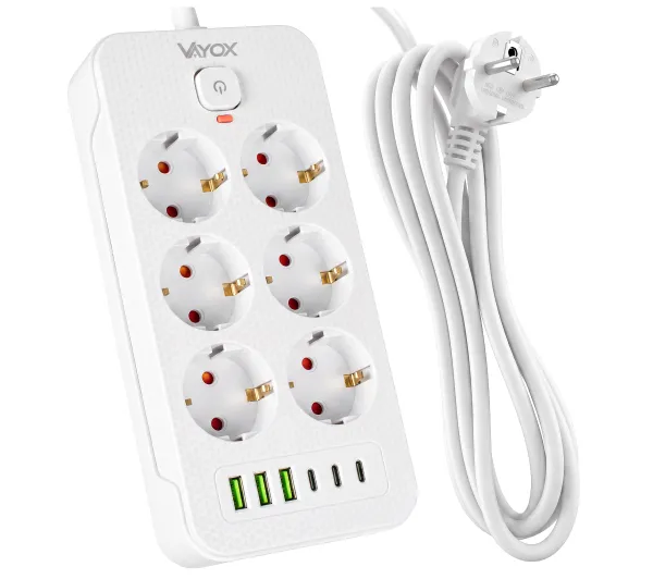 Vayox VA0465W-2 6 gniazd 3x USB-A 3x USB-C 2m Biały