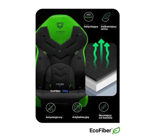 Diablo Chairs X-Gamer 2.0 Normal Size Gamingowy do 150kg Skóra ECO Tkanina Green emerald - Kup na Raty - RRSO 0%
