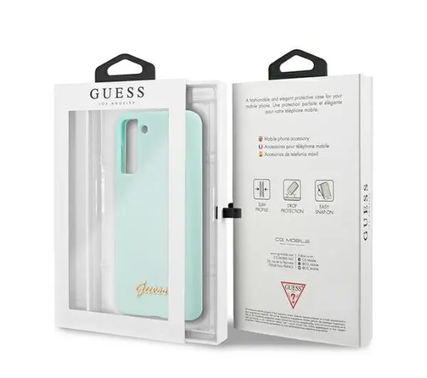 Guess Silicone Script Gold Logo do Samsung Galaxy S21+ Niebieski
