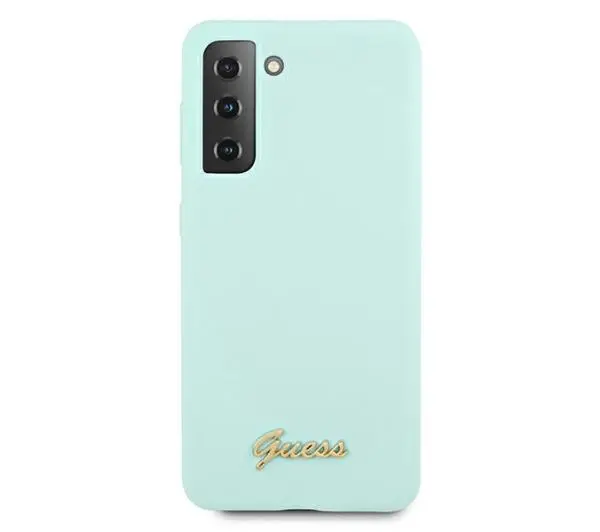 Guess Silicone Script Gold Logo do Samsung Galaxy S21+ Niebieski
