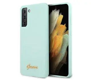 Guess Silicone Script Gold Logo do Samsung Galaxy S21+ Niebieski