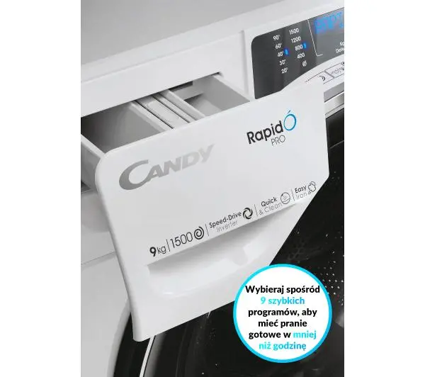 Candy RapidO Pro RP 596BWMBC/1-S Slim 9kg 1500obr/min Zdalne sterowanie - DRUGI -30%, ALBO 5-TY ZA 1ZŁ - Kup na Raty - RRSO 0%