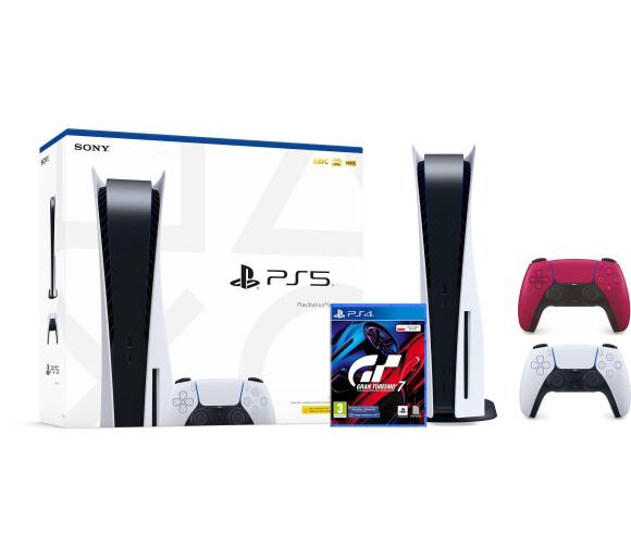 konsola PS5 Sony PlayStation 5 (PS5) + Gran Turismo 7 + dodatkowy pad (czerwony)