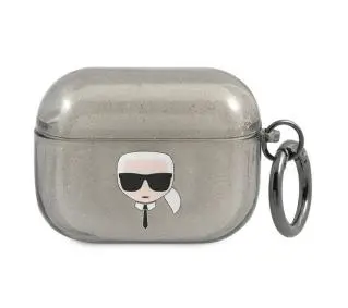 Karl Lagerfeld KLAPUKHGK Glitter Karl`s Head AirPods Pro Cover Czarny