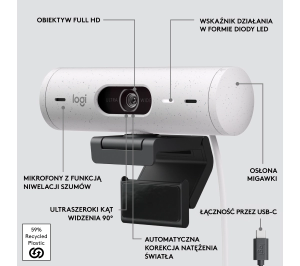Logitech Brio 500  Biały - Kup na Raty - RRSO 0%