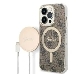 Guess GUBPP14LH4EACSW ładowarka indukcyjna + etui 4G Print MagSafe do iPhone 14 Pro
