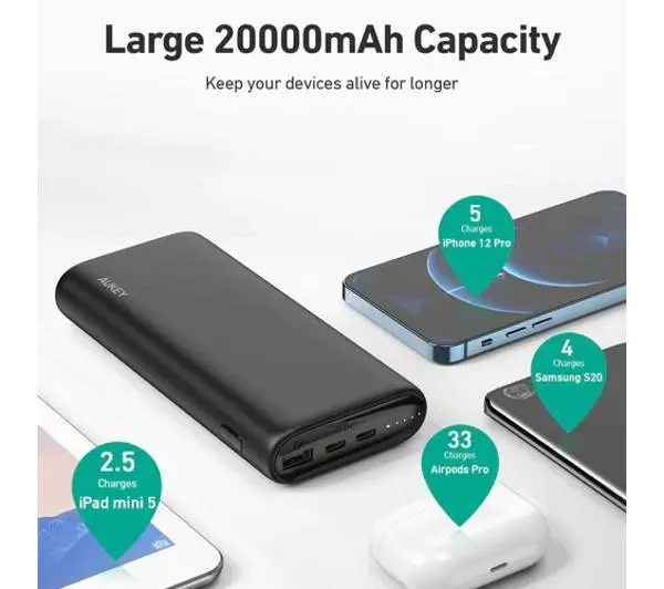 Aukey PB-Y37 20000mAh PD 65W Czarny