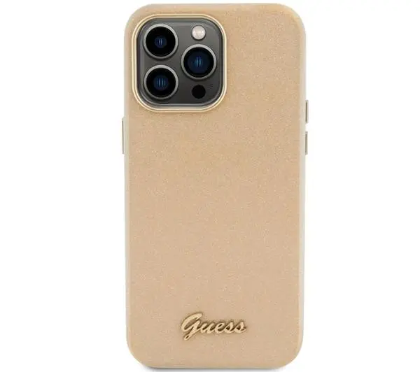 Guess Glitter Glossy Script GUHCP15XPGMCSD do iPhone 15 Pro Max Beżowy