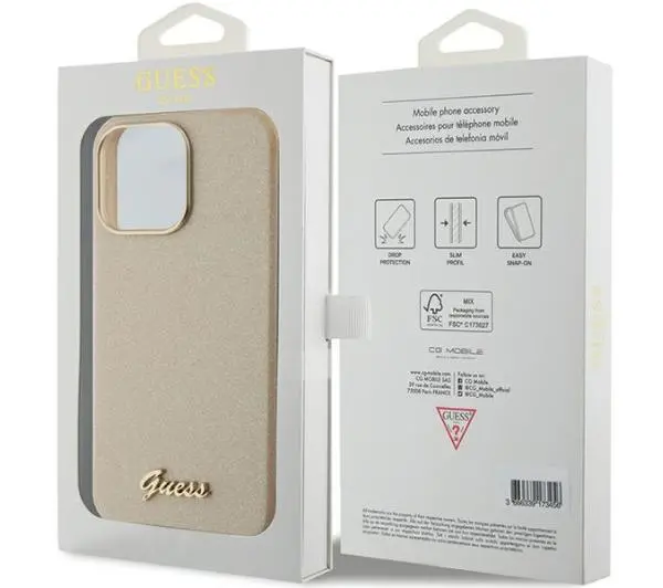 Guess Glitter Glossy Script GUHCP15XPGMCSD do iPhone 15 Pro Max Beżowy