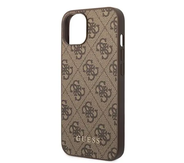 Guess 4G Metal Gold Logo GUHCP15MG4GFBR do iPhone 15 Plus Brązowy