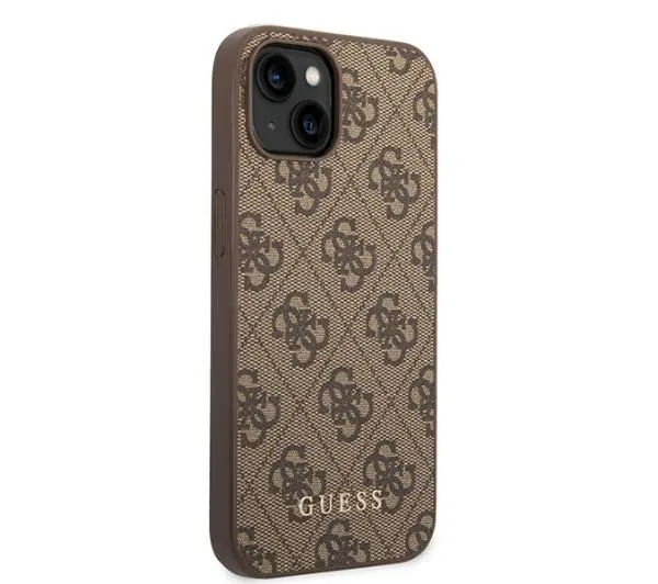 Guess 4G Metal Gold Logo GUHCP15MG4GFBR do iPhone 15 Plus Brązowy