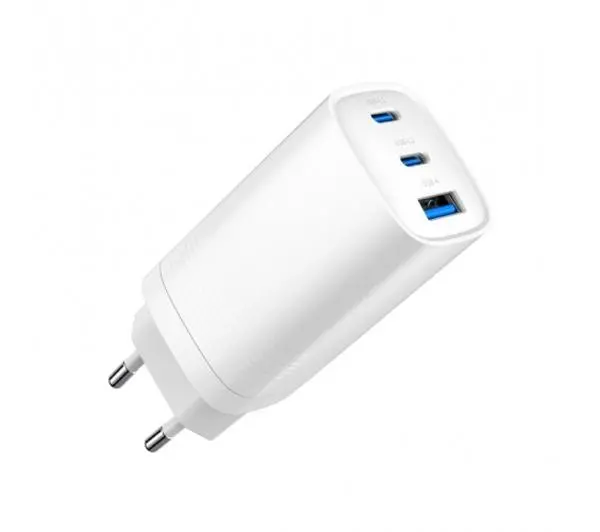 Gembird TA-UC-PDQC65-01-W, 1x USB, 2x USB-C, 65W, GaN, Biały