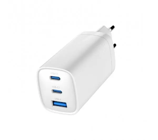 Gembird TA-UC-PDQC65-01-W, 1x USB, 2x USB-C, 65W, GaN, Biały