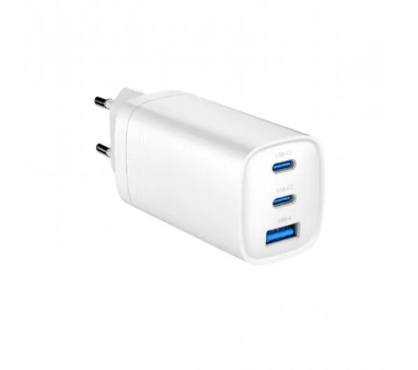 Gembird TA-UC-PDQC65-01-W, 1x USB, 2x USB-C, 65W, GaN, Biały