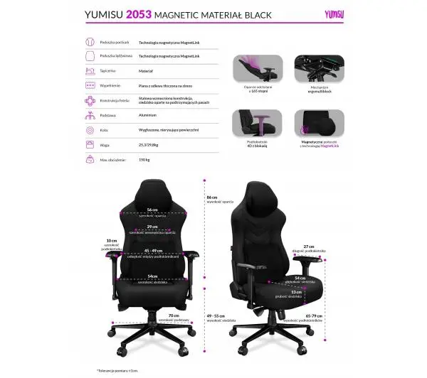 Yumisu 2053 Magnetic Materiał Biurowy do 150kg Tkanina Czarny - Kup na Raty - RRSO 0%