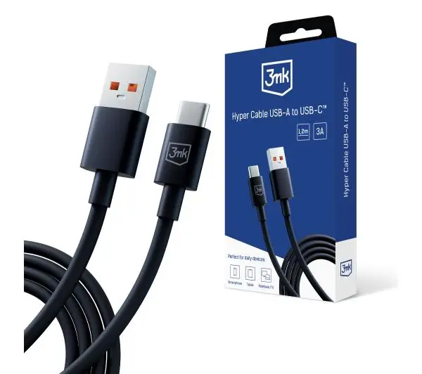 3mk Hyper USB-A do USB-C 1,2M 3A Czarny