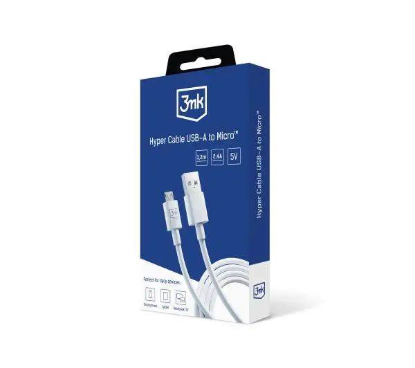 3mk Hyper USB-A do microUSB 1,2m 5V 2,4A Biały