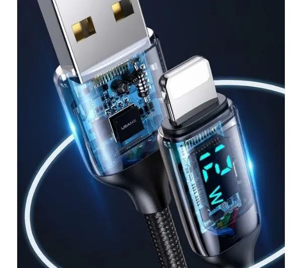 USAMS U78 Lightning LED  Fast Charging 2,4A  1,2m Czarny