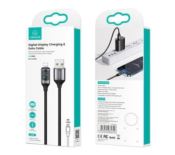 USAMS U78 Lightning LED  Fast Charging 2,4A  1,2m Czarny