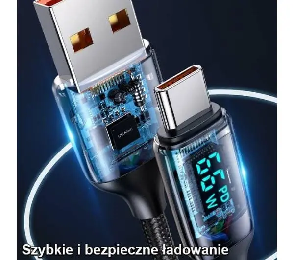 USAMS U78 USB-C LED Fast Charging 6A 1,2m Czarny