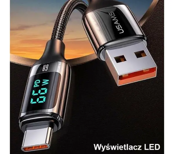 USAMS U78 USB-C LED Fast Charging 6A 1,2m Czarny