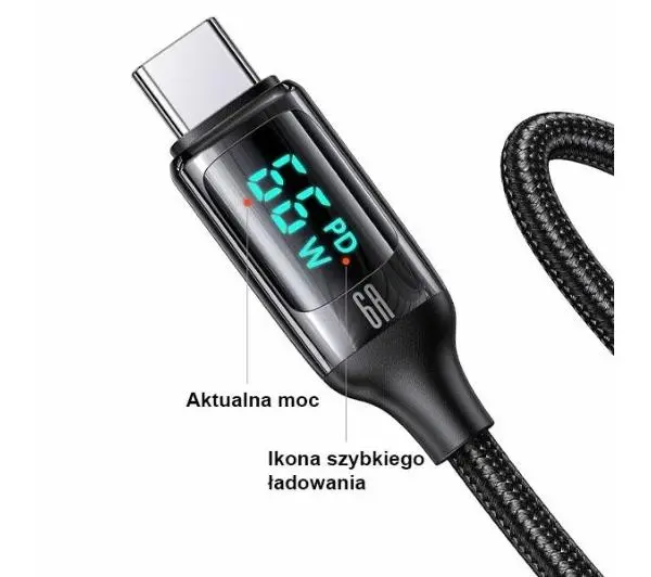 USAMS U78 USB-C LED Fast Charging 6A 1,2m Czarny
