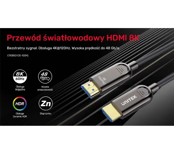 Unitek C11085GY01-15M HDMI 2.1 AOC 8K 120Hz 15m - Kup na Raty - RRSO 0%