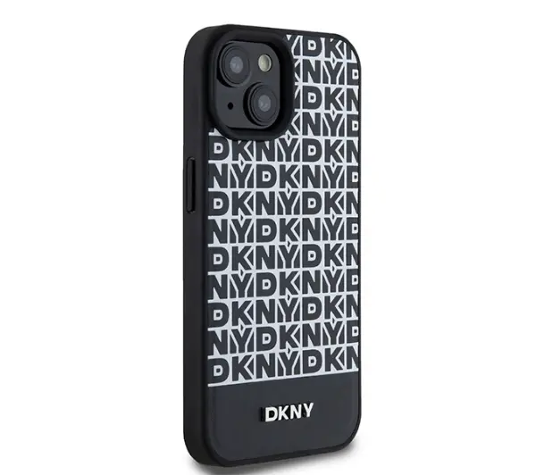 DKNY Leather Printed Pattern Metal Logo MagSafe do iPhone 15 Pro Czarny