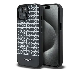 DKNY Leather Printed Pattern Metal Logo MagSafe do iPhone 15 Pro Czarny
