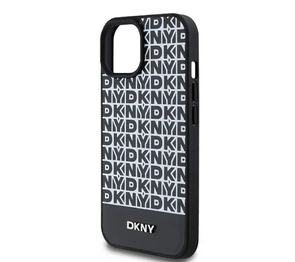 DKNY Leather Printed Pattern Metal Logo MagSafe do iPhone 15 Pro Czarny