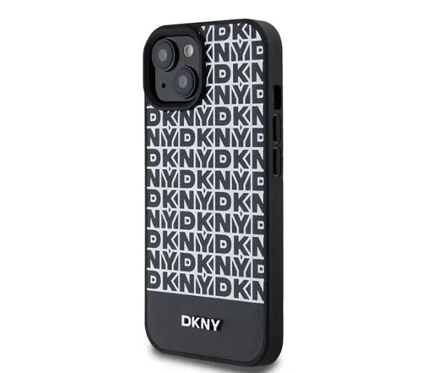 DKNY Leather Printed Pattern Metal Logo MagSafe do iPhone 15 Pro Czarny