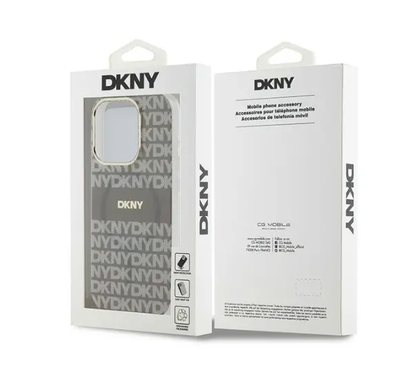 DKNY IML Mono & Stripe MagSafe do iPhone 15 Pro Beżowy