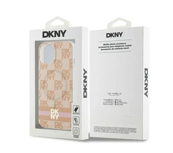 DKNY IML Checkered Mono Pattern & Printed Stripes MagSafe do iPhone 15 Różowy