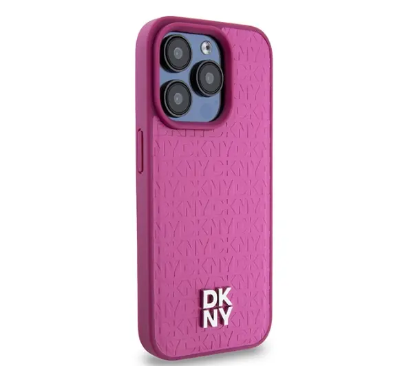 DKNY Leather Monogram Pattern Metal Logo MagSafe do iPhone 15 Pro Różowy 